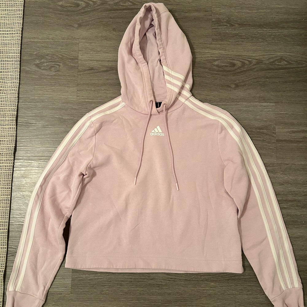 Adidas Women's Cropped Light Pink Hoodie Sweater